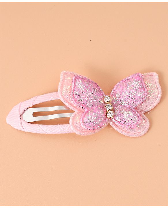 Pine Kids Rubber Bands & Snap Clips Set with Butterfly Applique Pack of 4 - Dark Pink