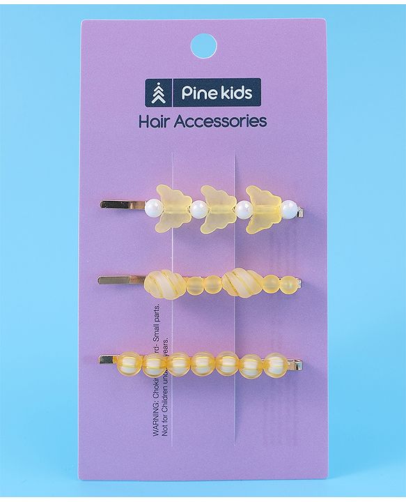 Pine Kids Hair Pins And Clips Pack of 3 - Yellow
