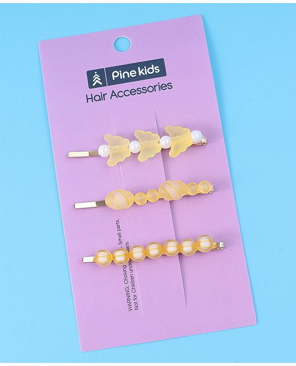 Pine Kids Hair Pins And Clips Pack of 3 - Yellow