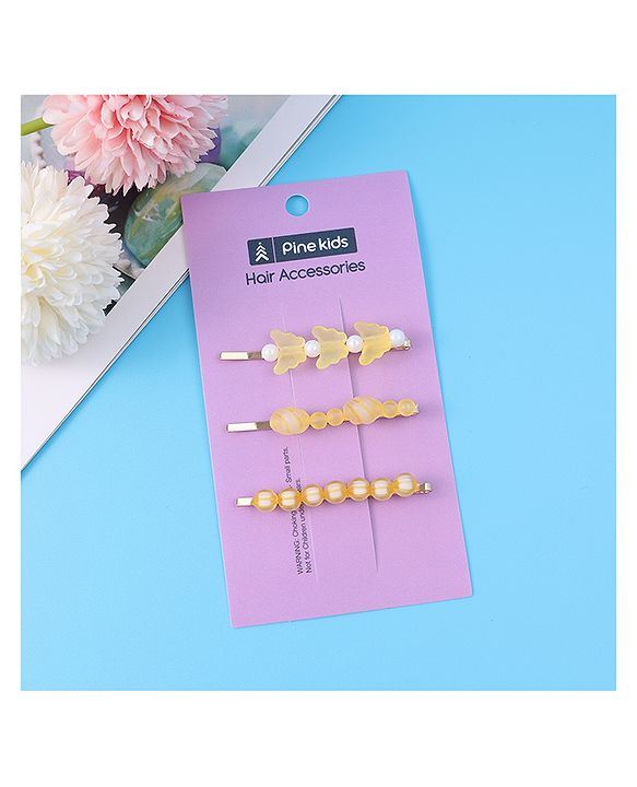Pine Kids Hair Pins And Clips Pack of 3 - Yellow