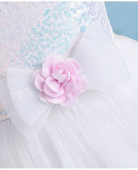 Babyhug Woven Sleeveless Fit and Flare Sequinned Mesh Party Frock with Frill Details At Hem -Multicolor