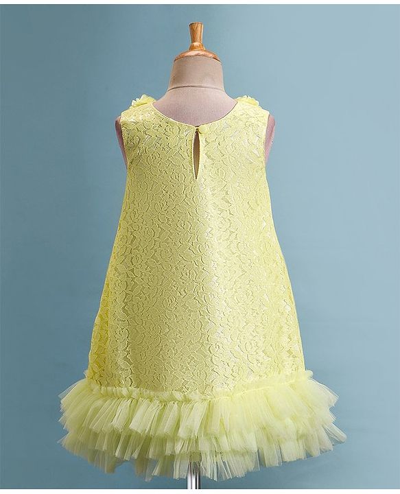 Babyhug Sleeveless A Line  Party Frock with Floral Corsage & Frill Detailing  - Yellow