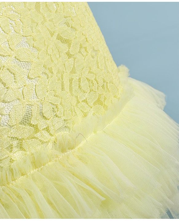 Babyhug Sleeveless A Line  Party Frock with Floral Corsage & Frill Detailing  - Yellow