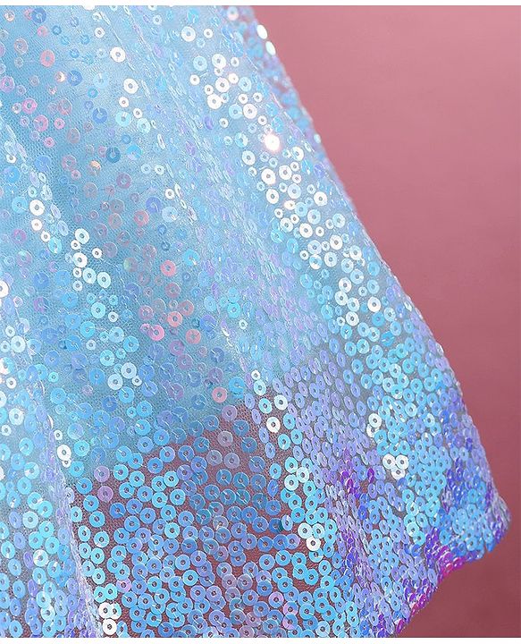 Babyhug Woven Half Sleeves Sequined Fit & Flared  Party Frock with Bow Detailing - Blue