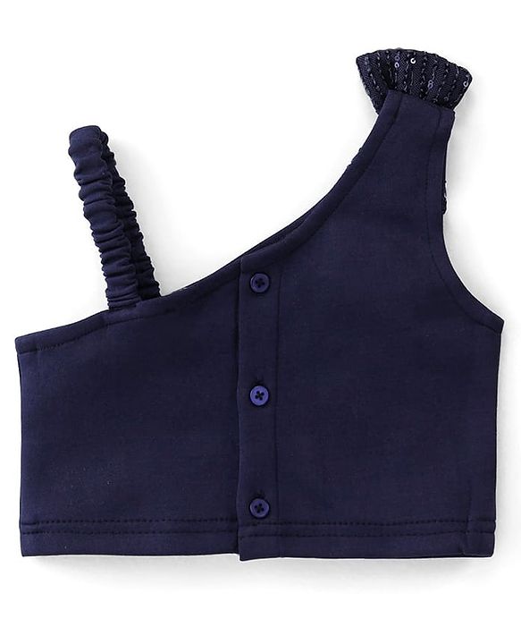 Babyhug Woven Sleeveless Party Assymetrical Top & Pleated Skirt with Bow Applique - Navy Blue