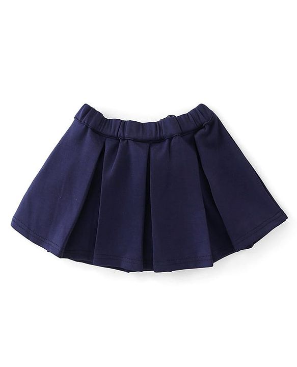 Babyhug Woven Sleeveless Party Assymetrical Top & Pleated Skirt with Bow Applique - Navy Blue