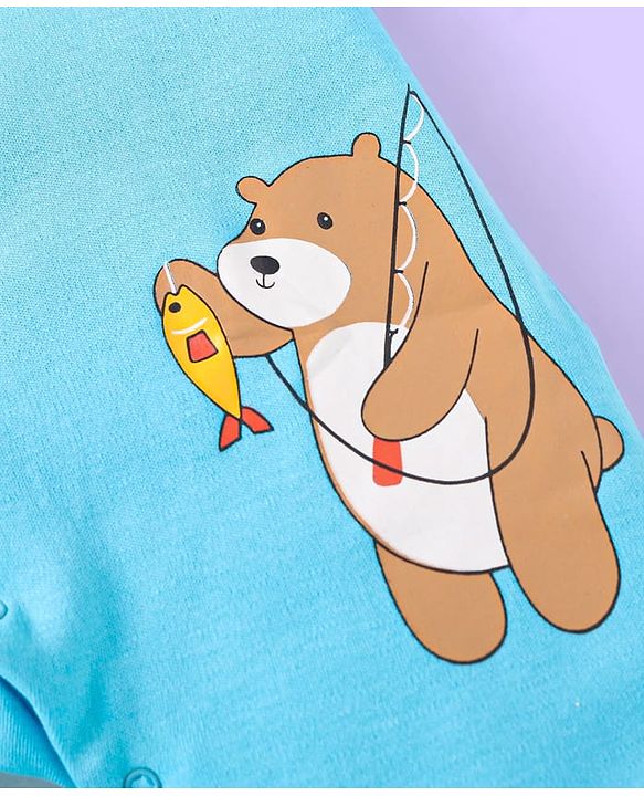 Babyhug Cotton Knit Full Sleeves Sleep Suits Striped & Bear Print Pack of 2 - Yellow & Blue