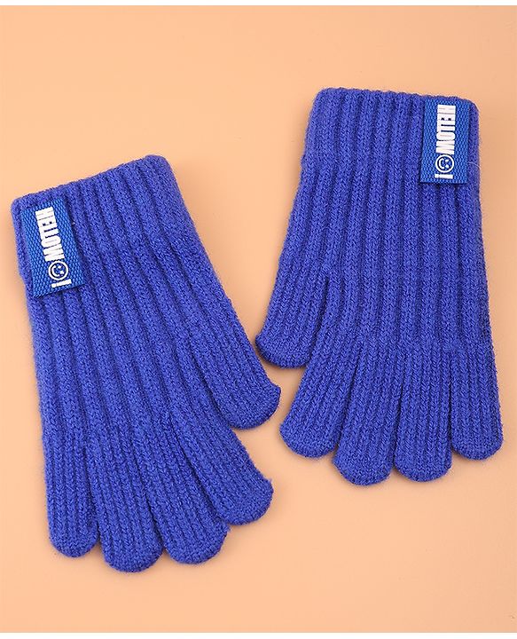 Pine Kids Pair of Winter Gloves with Text Patch- Blue
