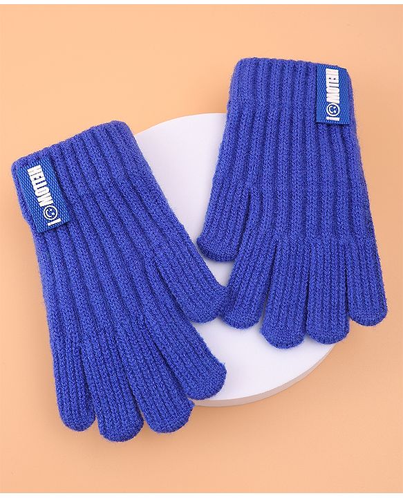 Pine Kids Pair of Winter Gloves with Text Patch- Blue