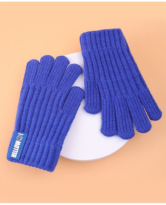Pine Kids Pair of Winter Gloves with Text Patch- Blue