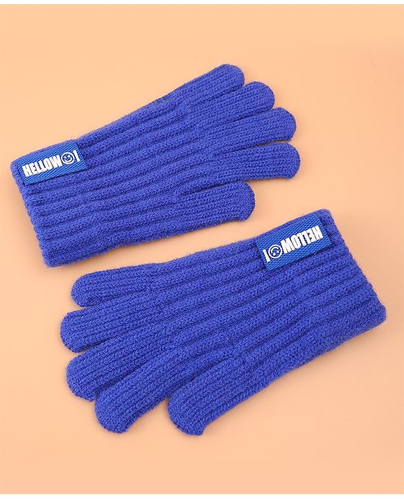 Pine Kids Pair of Winter Gloves with Text Patch- Blue