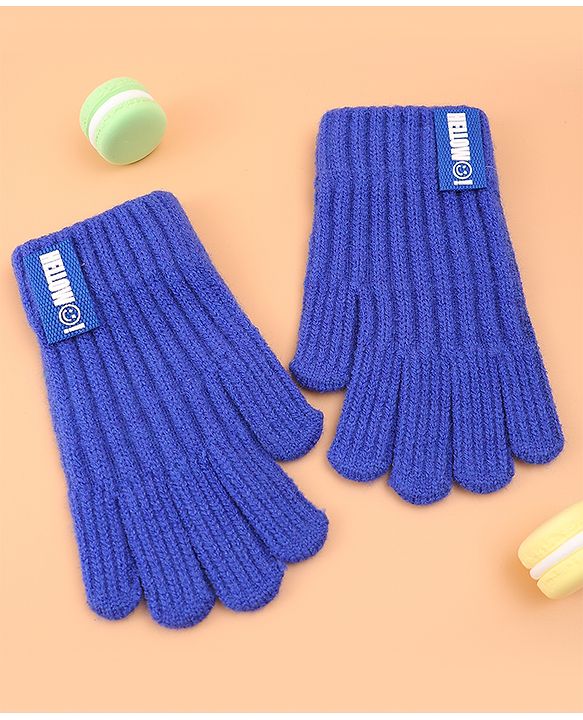 Pine Kids Pair of Winter Gloves with Text Patch- Blue