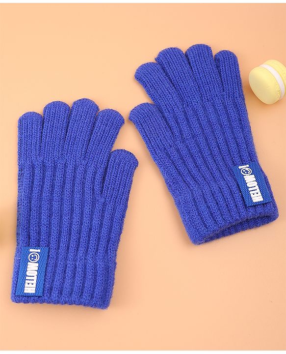 Pine Kids Pair of Winter Gloves with Text Patch- Blue