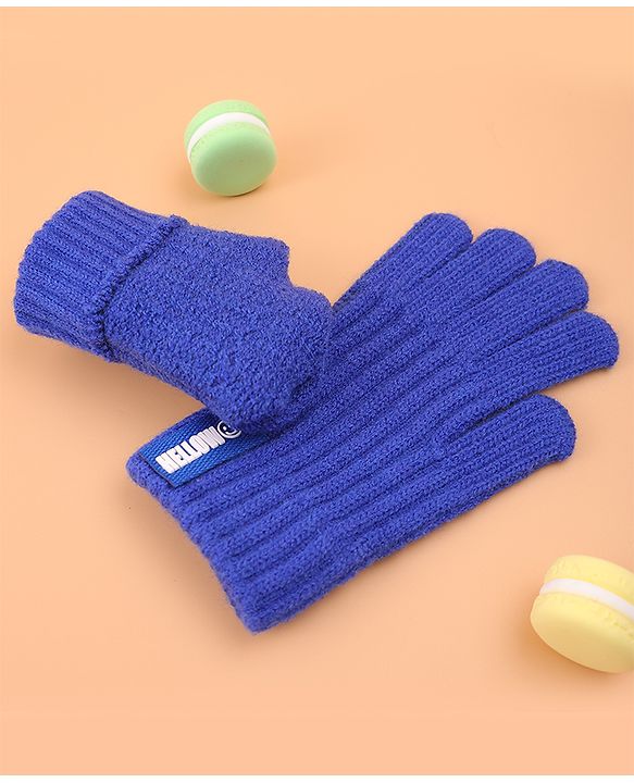 Pine Kids Pair of Winter Gloves with Text Patch- Blue