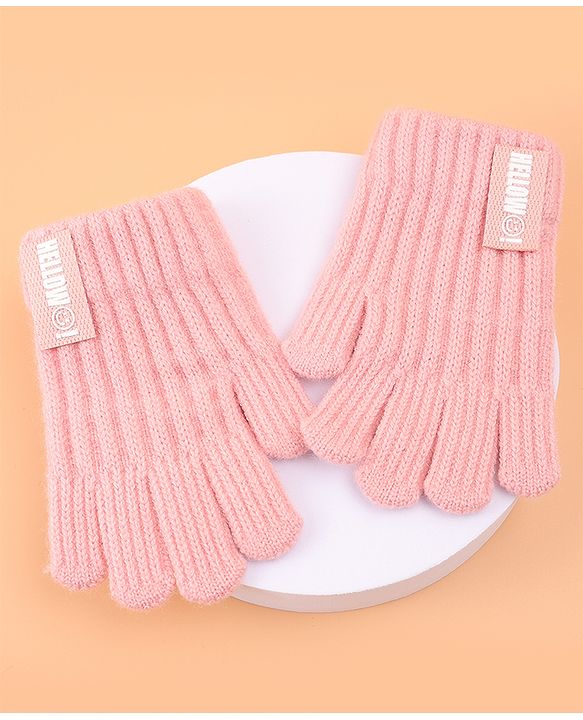 Pine Kids Pair of Winter Gloves with Text Patch- Pink