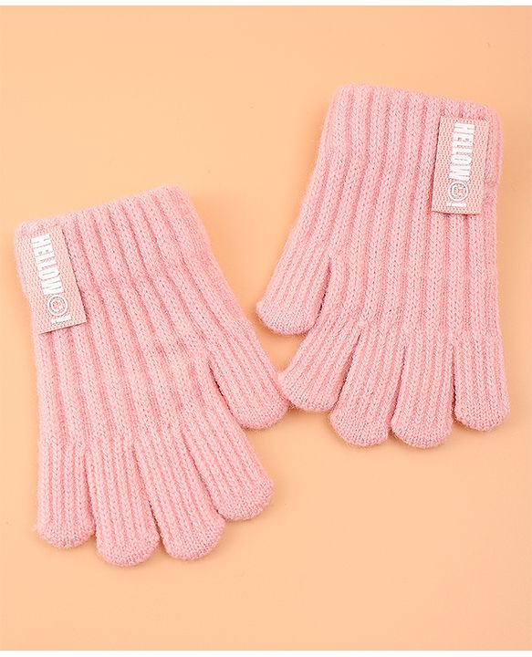 Pine Kids Pair of Winter Gloves with Text Patch- Pink