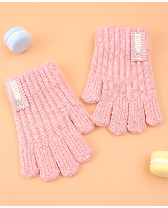 Pine Kids Pair of Winter Gloves with Text Patch- Pink