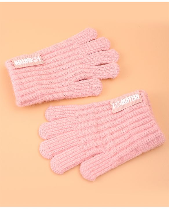 Pine Kids Pair of Winter Gloves with Text Patch- Pink