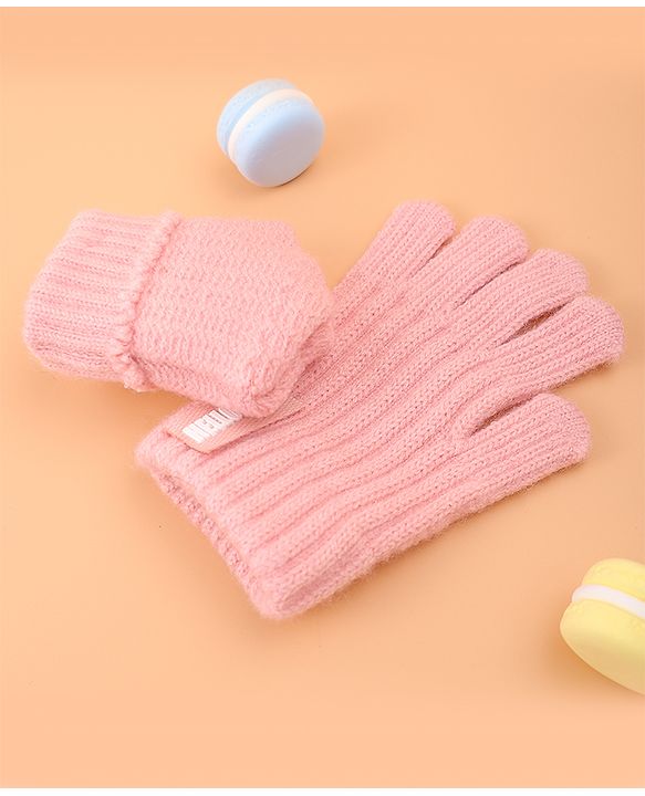 Pine Kids Pair of Winter Gloves with Text Patch- Pink