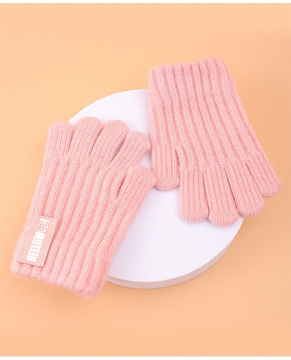 Pine Kids Pair of Winter Gloves with Text Patch- Pink