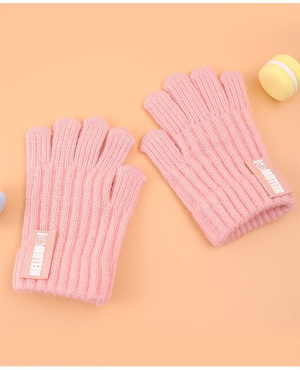 Pine Kids Pair of Winter Gloves with Text Patch- Pink