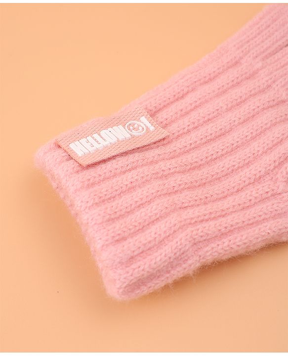 Pine Kids Pair of Winter Gloves with Text Patch- Pink