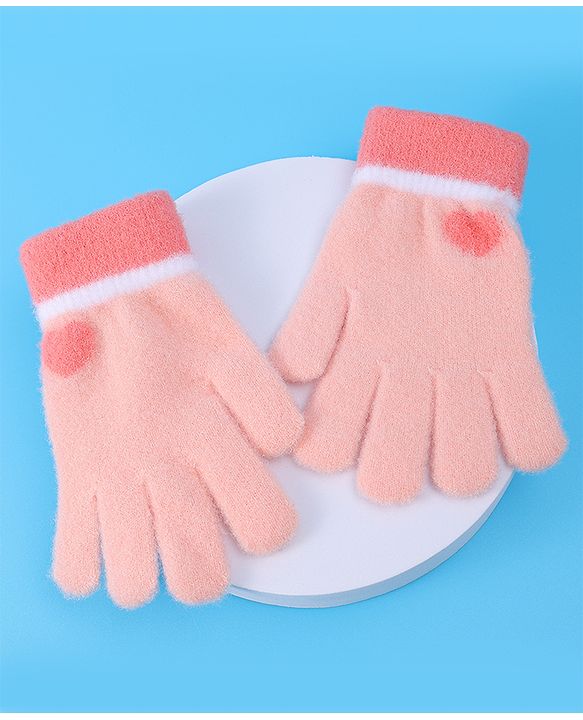 Pine Kids Pair of Winter Gloves With Heart Design - Pink
