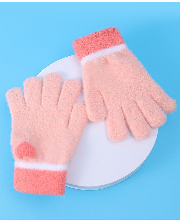 Pine Kids Pair of Winter Gloves With Heart Design - Pink