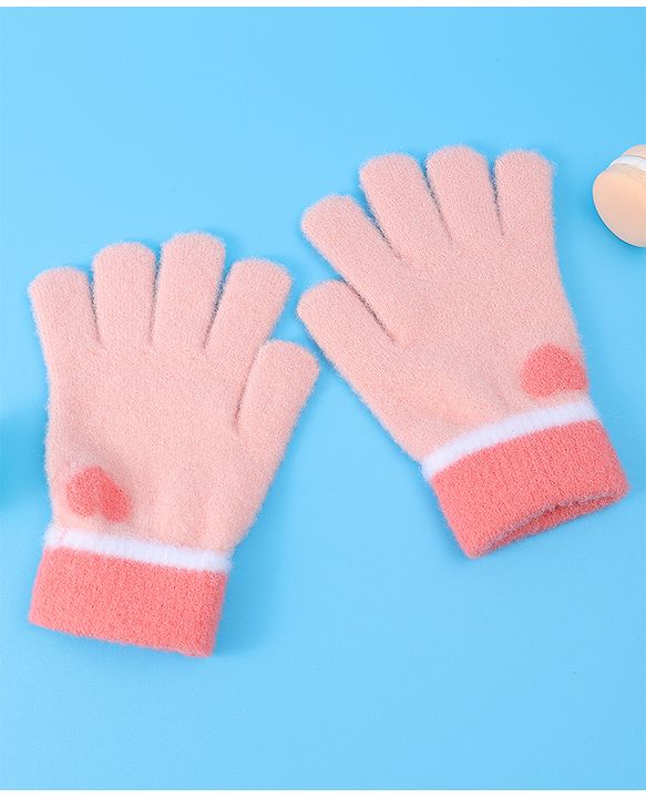 Pine Kids Pair of Winter Gloves With Heart Design - Pink
