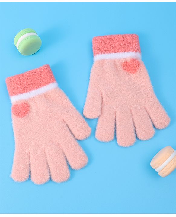 Pine Kids Pair of Winter Gloves With Heart Design - Pink