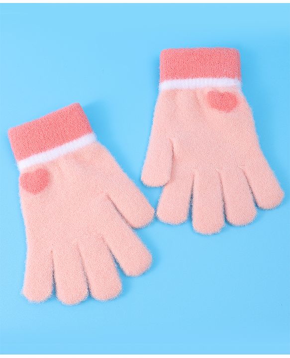 Pine Kids Pair of Winter Gloves With Heart Design - Pink
