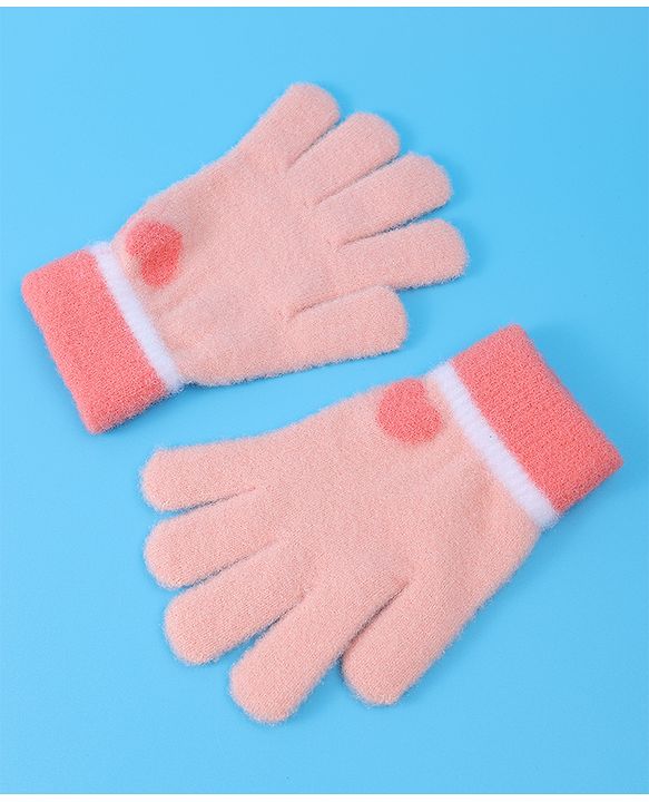 Pine Kids Pair of Winter Gloves With Heart Design - Pink
