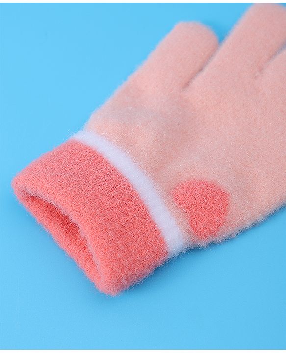 Pine Kids Pair of Winter Gloves With Heart Design - Pink