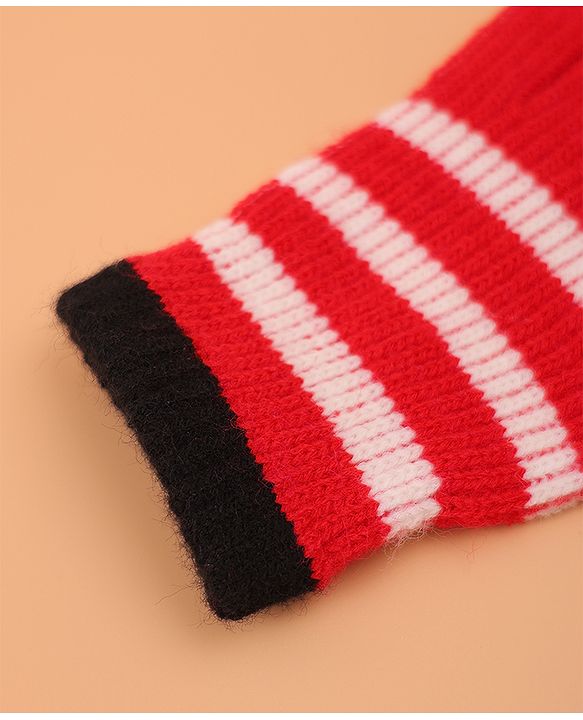 Pine Kids Pair of  Winter Gloves With Strips Design - Red