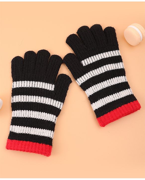 Pine Kids Pair of  Winter Gloves With Strips Design - Red