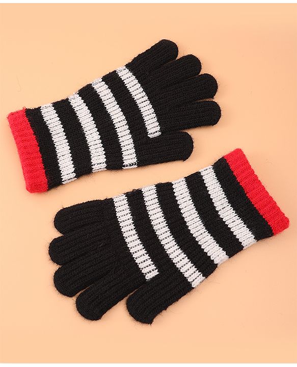 Pine Kids Pair of  Winter Gloves With Strips Design - Red