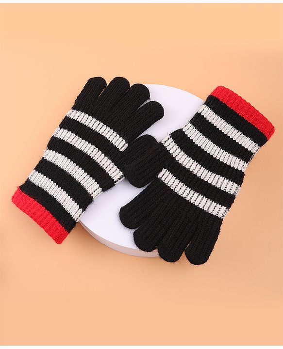 Pine Kids Pair of  Winter Gloves With Strips Design - Red