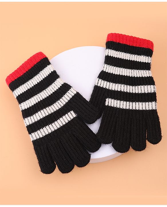 Pine Kids Pair of  Winter Gloves With Strips Design - Red