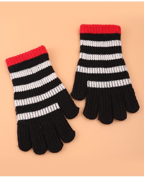 Pine Kids Pair of  Winter Gloves With Strips Design - Red