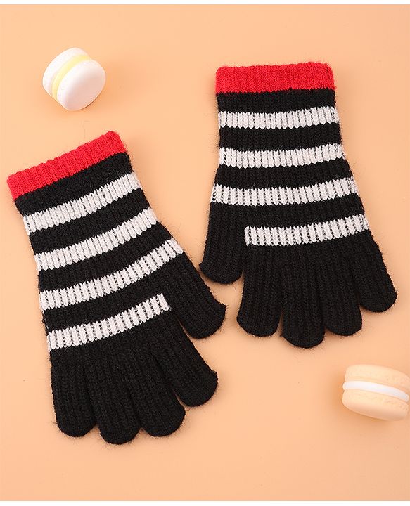 Pine Kids Pair of  Winter Gloves With Strips Design - Red