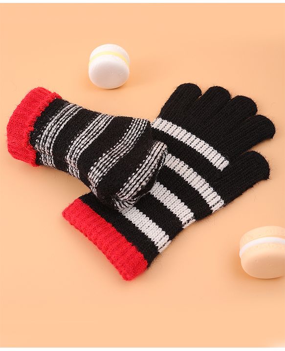 Pine Kids Pair of  Winter Gloves With Strips Design - Red