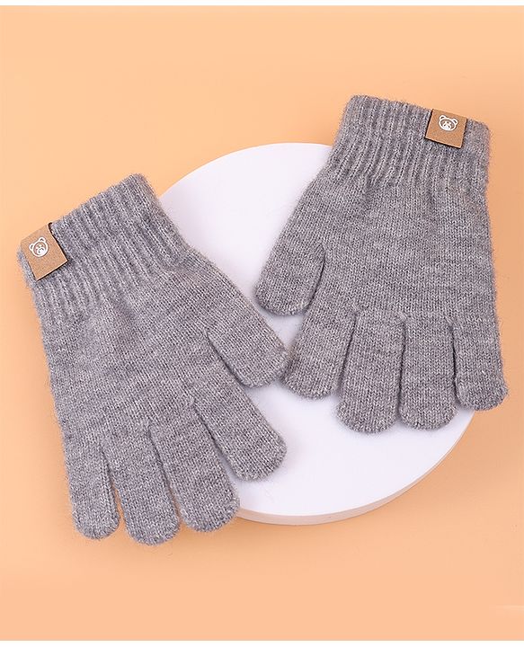 Pine Kids Pair Of Winter Gloves With Bear Patch - Grey