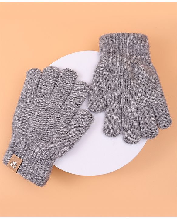 Pine Kids Pair Of Winter Gloves With Bear Patch - Grey