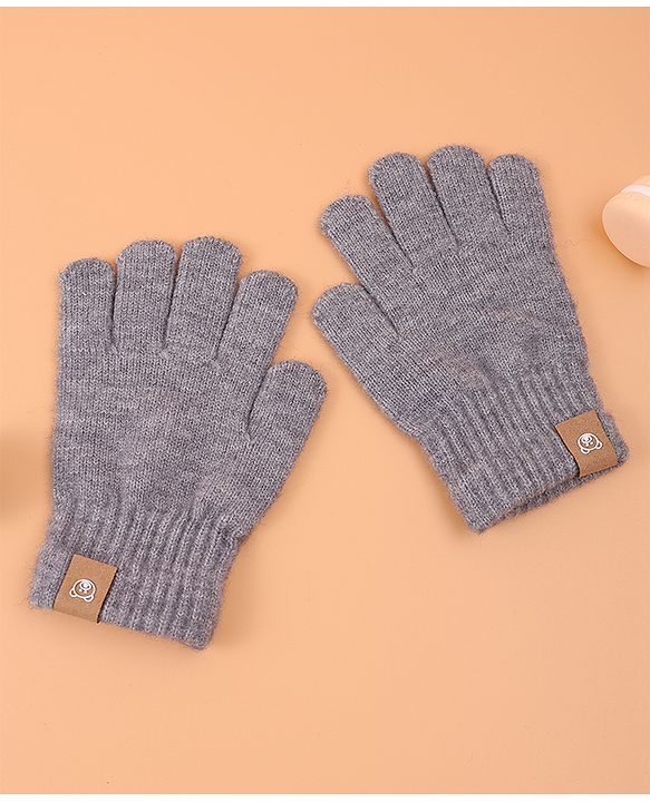 Pine Kids Pair Of Winter Gloves With Bear Patch - Grey