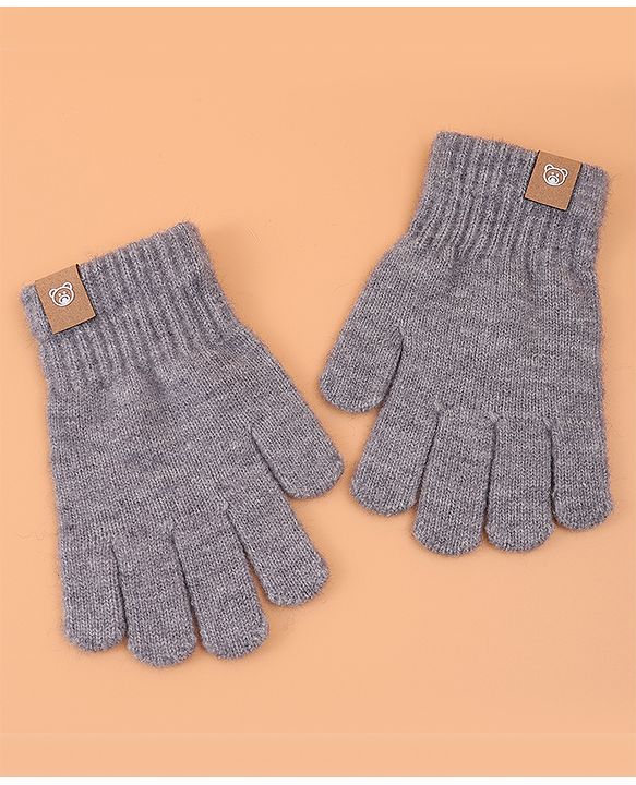 Pine Kids Pair Of Winter Gloves With Bear Patch - Grey