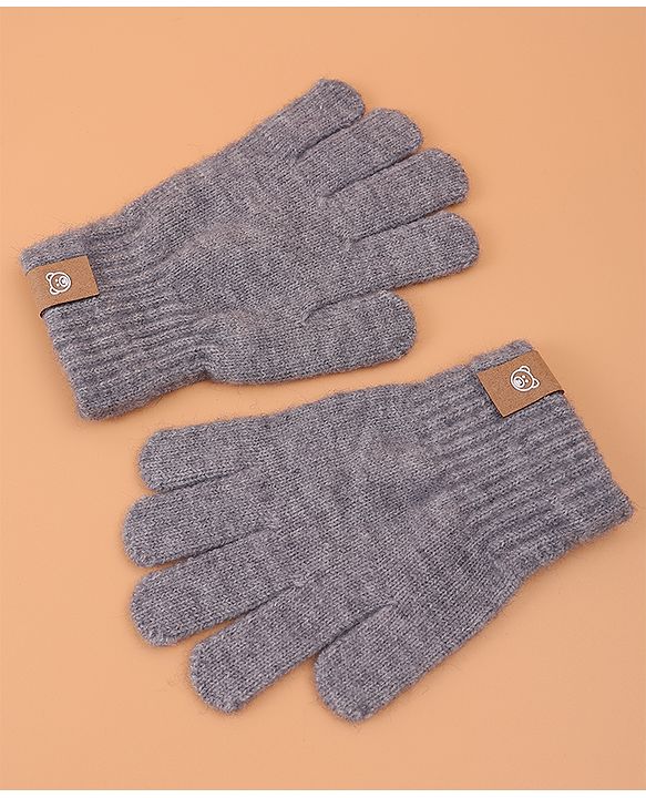 Pine Kids Pair Of Winter Gloves With Bear Patch - Grey