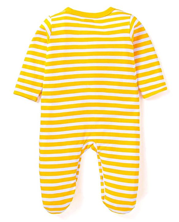 Babyhug Cotton Knit Full Sleeves Striped & Dino Printed Sleep Suits Pack of 2 - Yellow & Green