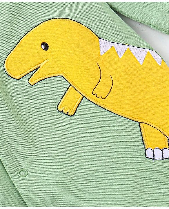Babyhug Cotton Knit Full Sleeves Striped & Dino Printed Sleep Suits Pack of 2 - Yellow & Green