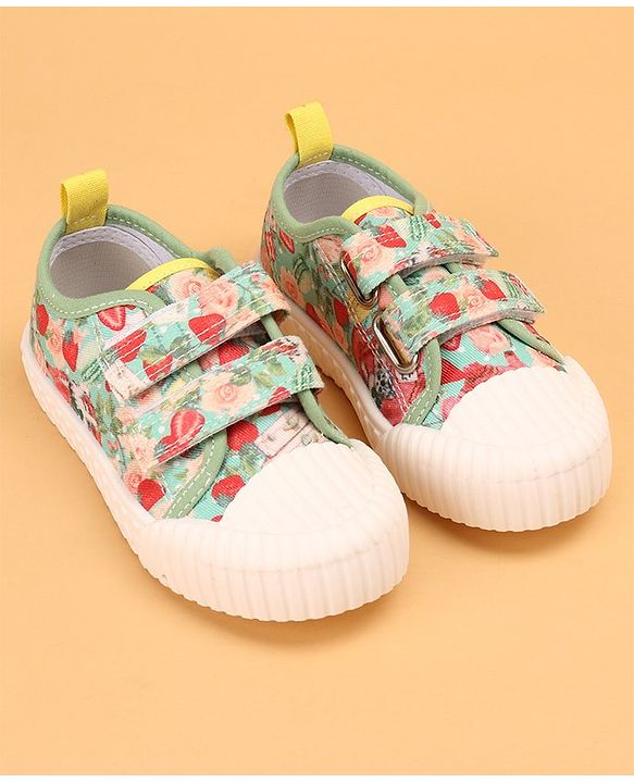 Cute Walk by Babyhug Causal Shoes with Velcro Closure & Floral Print - Green