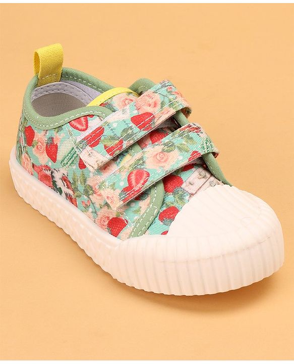 Cute Walk by Babyhug Causal Shoes with Velcro Closure & Floral Print - Green